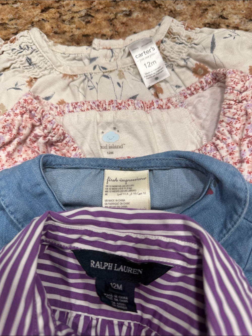 Bundle of Baby Girls Long Sleeves 12 months Ralph Lauren Carter’s Cloud Island - Picture 2 of 10